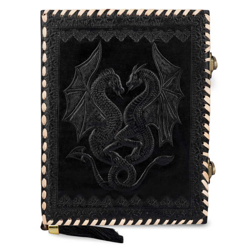 Leather Journal Notebook A5 with Embossed Double Dragon- Black