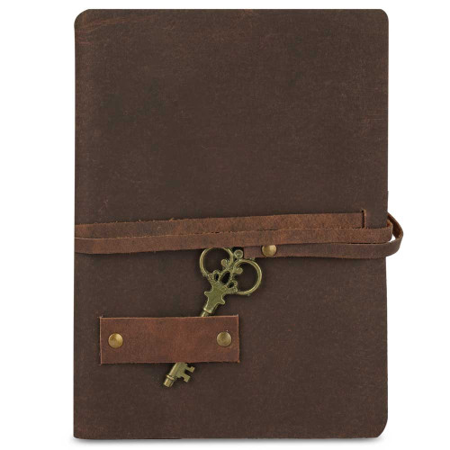 Buff Leather Journal A6 with Key with unlined Kraft Decal Paper