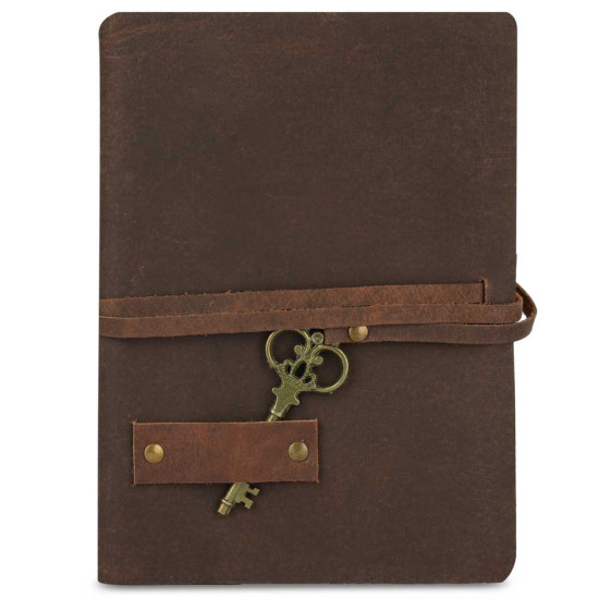 Buff Leather Journal A6 with Key with unlined Kraft Decal Paper