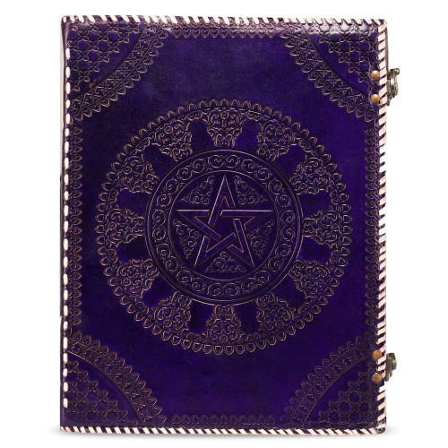 Embossed Wiccan Pentagram Star A3 Leather Journal Notebook- Purple