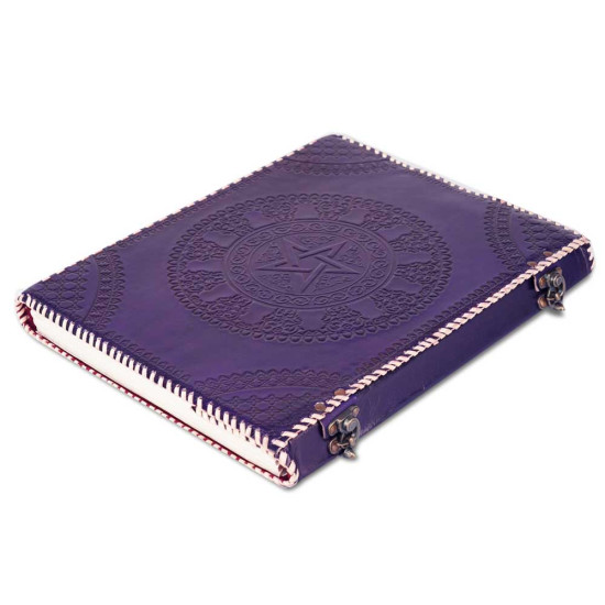 Embossed Wiccan Pentagram Star A3 Leather Journal Notebook- Purple