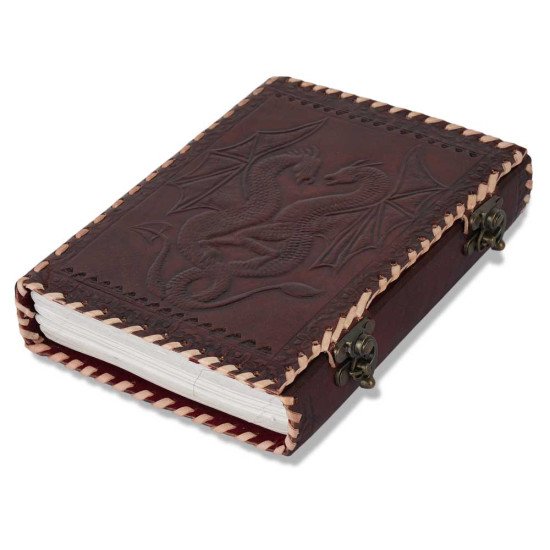 Embossed Double Dragon Handmade A5 Leather Journal Notebook - Brown Embossed Double Dragon Handmade A5 Leather Journal Notebook - Brown