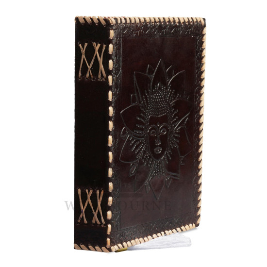 Leather Journal Notebook A5 with Embossed SamyakSambuddha- Brown