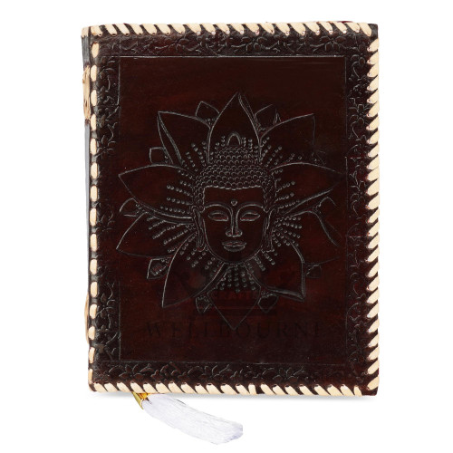 Leather Journal Notebook A5 with Embossed SamyakSambuddha- Brown