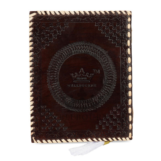 Leather Journal Notebook A5 with Embossed SamyakSambuddha- Brown