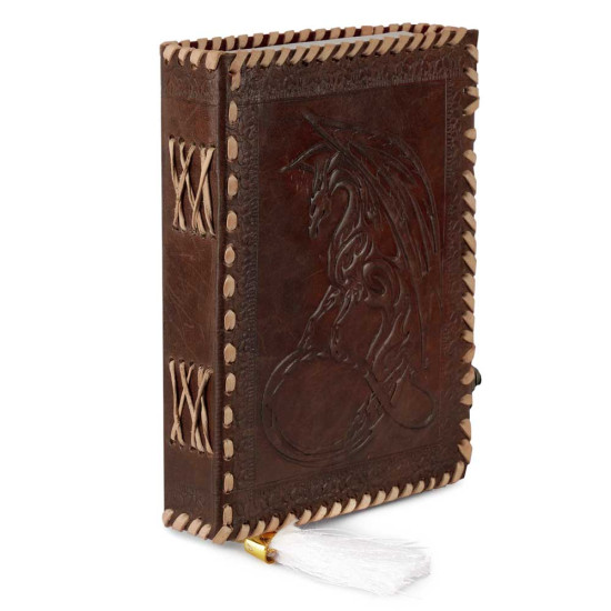 Leather Journal Notebook A5 with Embossed Moon Dragon Handmade Diary- Brown