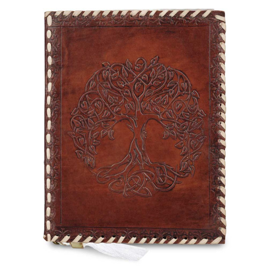 Embossed Tree of Life A5 Unlined Leather Journal Notebook- Brown