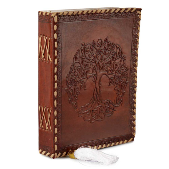 Embossed Tree of Life A5 Unlined Leather Journal Notebook- Brown