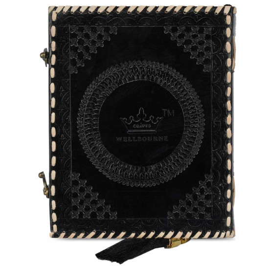 Leather Journal Notebook A5 with Embossed Moon Wolf- Black