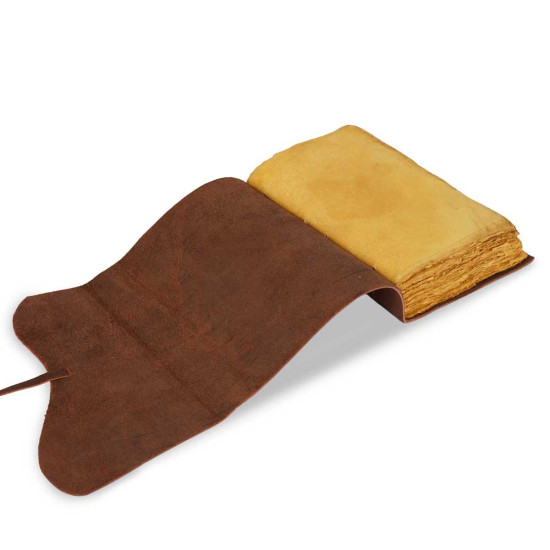 A6 Buff Leather Journal with Unlined Deckle Edge Paper- Brown