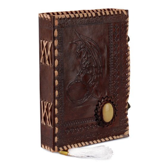 Embossed Moon Dragon with Engraved Stone A6 Leather Journal Notebook- Brown (8x6inches) Embossed Moon Dragon with Engraved Stone A6 Leather Journal Notebook- Brown (8x6inches)