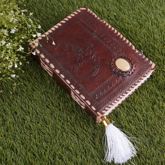 Embossed Moon Dragon with Engraved Stone A6 Leather Journal Notebook- Brown (8x6inches) Embossed Moon Dragon with Engraved Stone A6 Leather Journal Notebook- Brown (8x6inches)