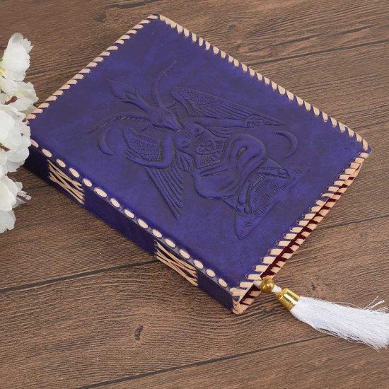 Embossed Sigil Baphomet A5 Leather Journal Notebook- Purple Embossed Sigil Baphomet A5 Leather Journal Notebook- Purple