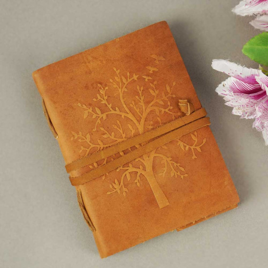 Engraved Tree Of Life A6 Handcrafted genuine buff leather journal