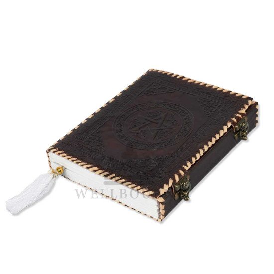 Leather Journal Notebook A5 Embossed Wiccan Pentagram Star Handmade Diary- Brown