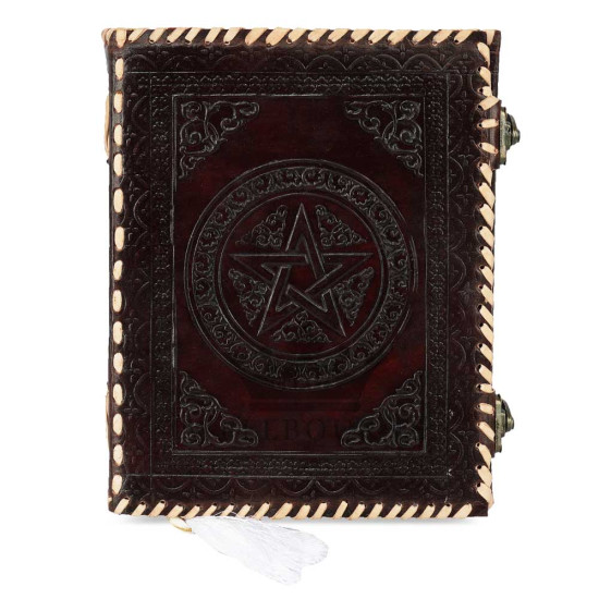 Leather Journal Notebook A5 Embossed Wiccan Pentagram Star Handmade Diary- Brown