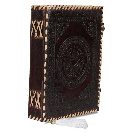 Leather Journal Notebook A5 Embossed Wiccan Pentagram Star Handmade Diary- Brown