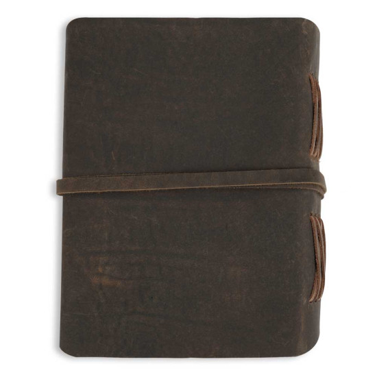 Engraved Moon Wolf A6 Genuine Buff Leather Journal Notebook- Dusky Brown