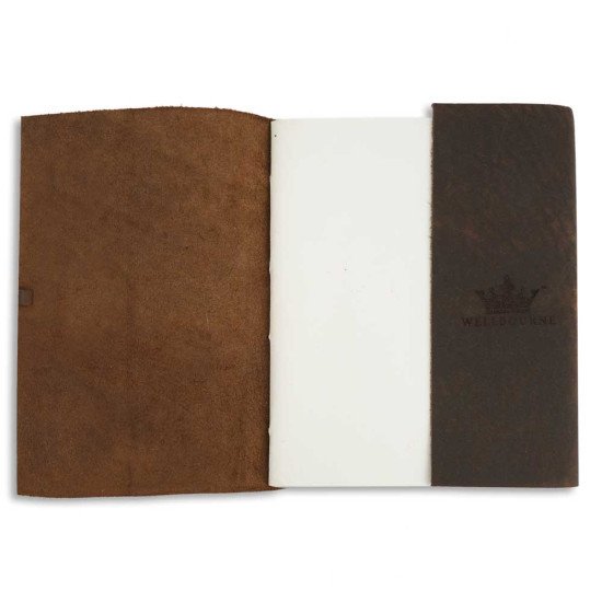Engraved Moon Wolf A6 Genuine Buff Leather Journal Notebook- Dusky Brown Engraved Moon Wolf A6 Genuine Buff Leather Journal Notebook- Dusky Brown