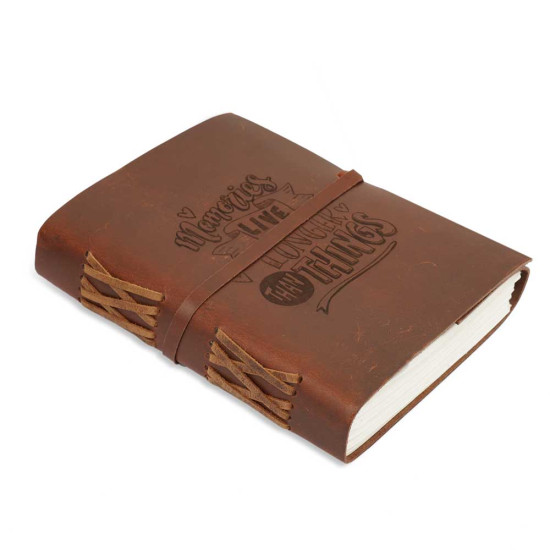 Leather Journal Engraved with Quote A6 Handcrafted Personal Travel Diary- Brown