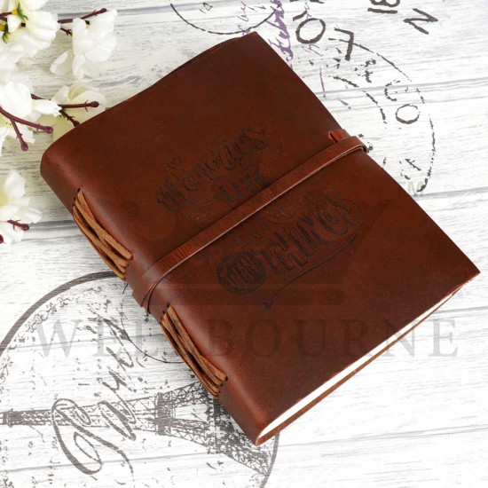 Leather Journal Engraved with Quote A6 Handcrafted Personal Travel Diary- Brown