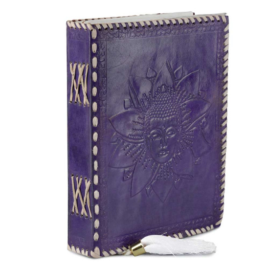 Leather Journal Notebook A5 Embossed Samyaksam Buddha Handmade Diary- Purple