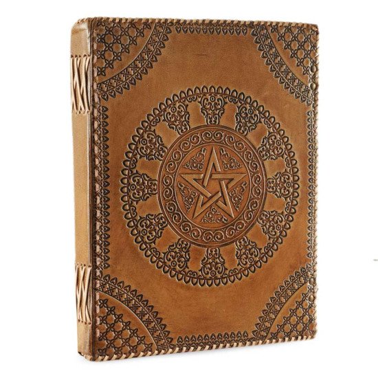 Leather Journal Notebook A5 Embossed Wiccan Pentagram Star Handmade Diary- Antique