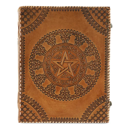 Leather Journal Notebook A5 Embossed Wiccan Pentagram Star Handmade Diary- Antique