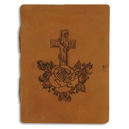  Engraved Celtic Rose with Cross A6 Handcrafted genuine buff leather journal 