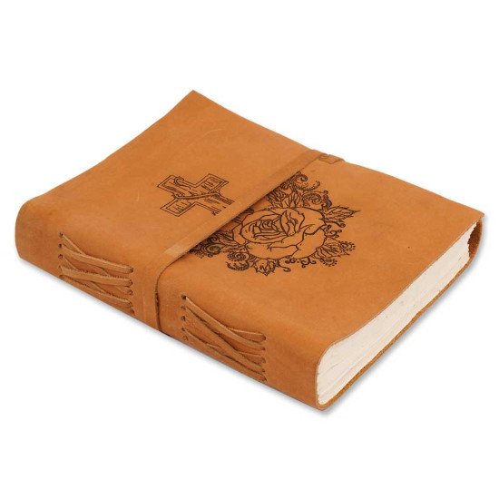  Engraved Celtic Rose with Cross A6 Handcrafted genuine buff leather journal 
