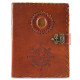 Embossed Compass with Gem A6 Leather Journal with Unlined Decal Pages- Brown
