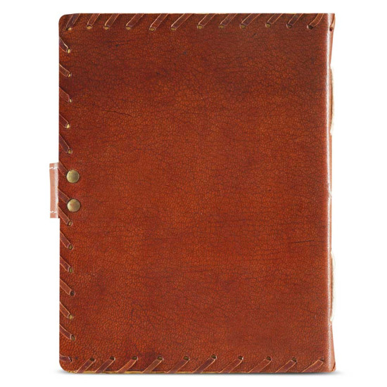 Embossed Compass with Gem A6 Leather Journal with Unlined Decal Pages- Brown