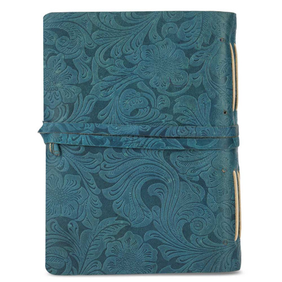 Embossed Russian Design Leather Journal with Decal Pages-Blue