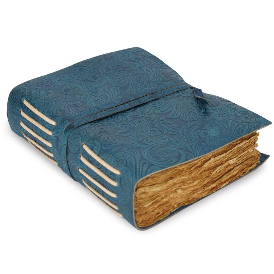 Embossed Russian Design Leather Journal with Decal Pages-Blue