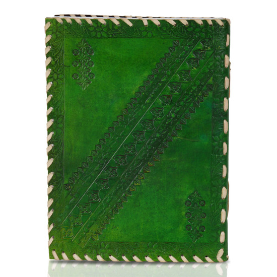 Embossed Tree of Life A5 Unlined Leather Journal Notebook- Green