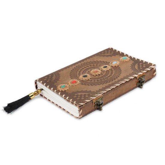 Embossed 7 Stone Chakra Handmade Leather Journal Notebook- Brown Embossed 7 Stone Chakra Handmade Leather Journal Notebook- Brown