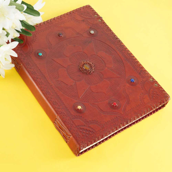  Embossed 7 Stone A3 Leather Journal Notebook- Brown