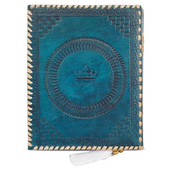 Embossed Book of Shadows A5 Handmade Leather Journal Notebook- Turquoise 