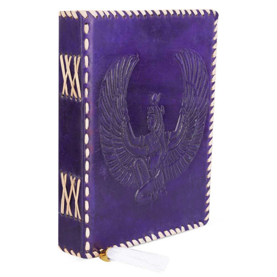 Embossed A5 Egyptian Goddess Isis Leather Journal Notebook with unlined pages- Purple (9x7 inch)