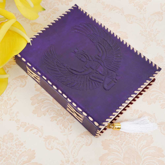 Embossed A5 Egyptian Goddess Isis Leather Journal Notebook with unlined pages- Purple (9x7 inch)