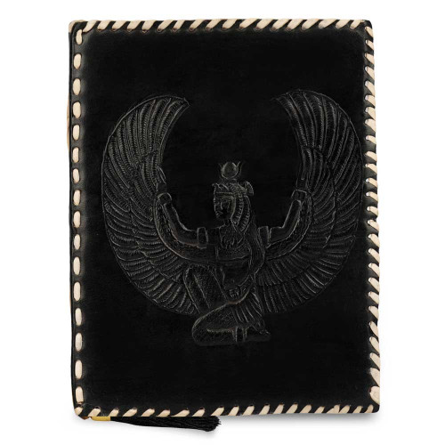 Embossed Goddess Isis Handmade A5 Leather Journal Notebook - Black