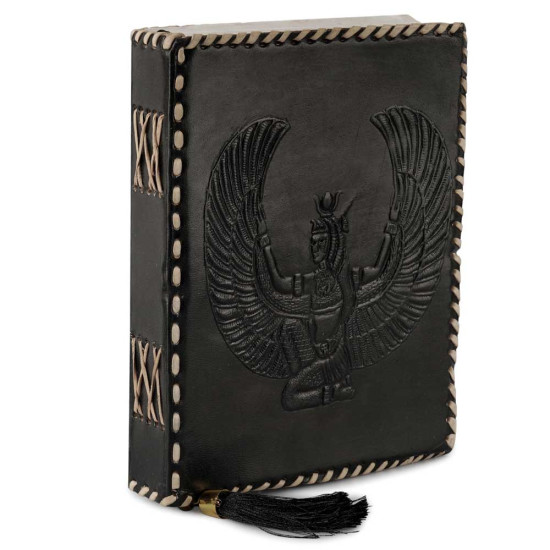 Embossed Goddess Isis Handmade A5 Leather Journal Notebook - Black