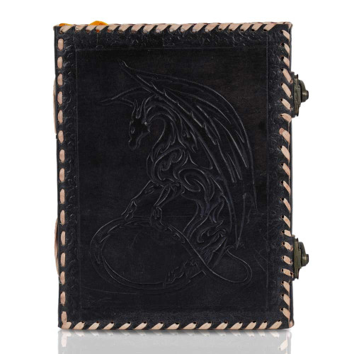 Embossed A5 Moon Dragon Leather Journal Notebook- Black