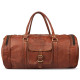 Leather Brown Travel Round Duffel Bag with Front Pockets - 22inch 