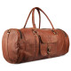 Leather Brown Travel Round Duffel Bag with Front Pockets - 22inch 