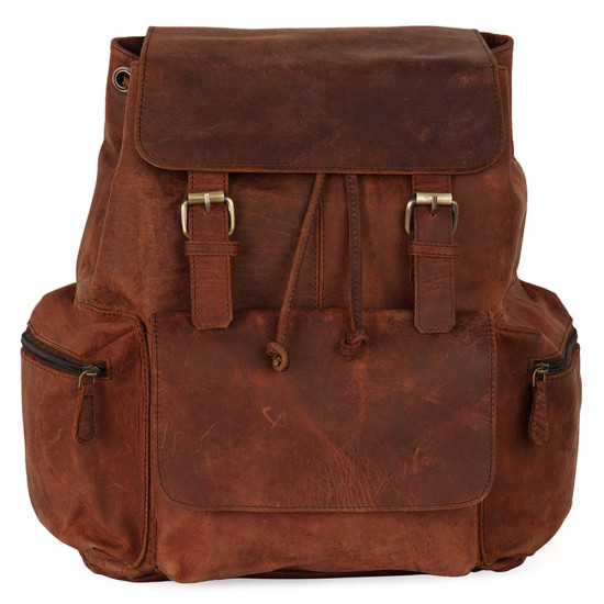 Thar Artefacts Retro Style 18inch Buff Leather Backpack Casual Unisex Daypack for Travel College Trekking