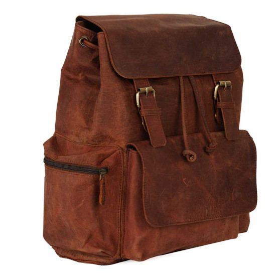 Thar Artefacts Retro Style 18inch Buff Leather Backpack Casual Unisex Daypack for Travel College Trekking