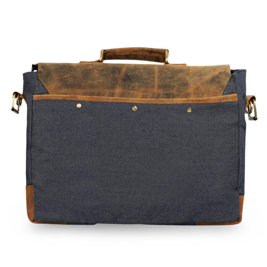 Thar Artefacts 17inch Hybrid Buff Denim Leather Laptop Bag Casual Messenger Bag for Office & College