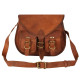 Crossbody Leather Gipsy Bag with Two front Pockets & Adjustable Leather Straps  - Tanned Brown