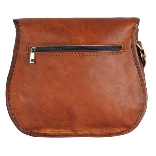 Crossbody Leather Gipsy Bag with Two front Pockets & Adjustable Leather Straps  - Tanned Brown